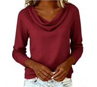 T-shirt uni à manches longues 2026 avec col drapé - Haut basique doux et décontracté - T-shirt élégant et confortable pour tout le monde, RD2, S