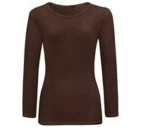 T-shirt uni à manches longues pour enfants - Uniforme - Col rond - Extensible, marron, 2-3 ans