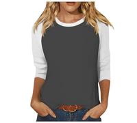 T-shirt uni basique à manches courtes pour femme - Haut à manches 3/4 - T-shirt raglan décontracté et polyvalent - Col rond - T-shirt de loisirs - T-shirt d'été, gris foncé, S