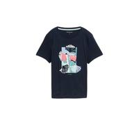 T-shirt uni en coton imprimé femme Tom Tailor Bleu S