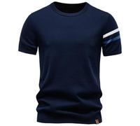 T-Shirt Uni pour Homme Men's O-Neck T-Shirt Cotton Soft Comfortable Casual Lightweight Solid Top for Daily Wear(Deep Blue,L)
