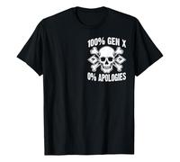 T-shirt unisexe « 100 % Gen X 0 % Apologies » - T-shirt de déclaration pour la génération X | Haut décontracté avec motif tête de mort et inscription en allemand, Style_u01 Noir, M