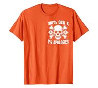 T-shirt unisexe « 100 % Gen X 0 % Apologies » - T-shirt de déclaration pour la génération X | Haut décontracté avec motif tête de mort et inscription en allemand, Style_u03 Orange, 3XL