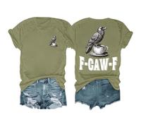 T-shirt unisexe à double impression Crow pour homme et femme avec design à manches courtes, motif d'oiseau noir élégant pour un look moderne, Vert armée., S