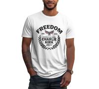 T-Shirt Unisexe à Manches Courtes « Liberté dans nos cœurs » Charlie Kirk, Drapeau des États-Unis (1993-2025), Blanc, Taille S