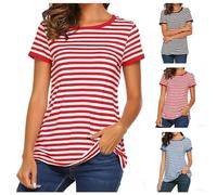 T-shirt unisexe à rayures rouges et blanches - Costume de carnaval - T-shirt rayé en coton à manches courtes - Pour homme et femme - Costume de marin - Col rond - Basique - Décontracté, rouge, L