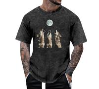 T-shirt unisexe au look acide avec loups hurlants - T-shirt vintage surdimensionné avec motif lune | Haut streetwear décontracté pour les fans de la nature, Style_n01 Gris, L