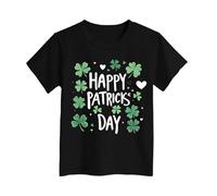 T-shirt unisexe avec inscription « Happy St Patrick » pour enfants - Motif léprechaun vert - Col rond - Lucky Irish Funny Shamrock - Cadeau pour garçons et filles - 0 à 13 ans, 06 - Noir, 5-6 ans