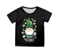 T-shirt unisexe avec inscription « Happy St Patrick » pour enfants - Motif léprechaun vert - Col rond - Lucky Irish Funny Shamrock - Cadeau pour garçons et filles - 0 à 13 ans, 11 - Noir., 6-7 ans