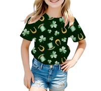 T-shirt unisexe avec inscription « Happy St Patrick » pour enfants - Motif léprechaun vert - Col rond - Lucky Irish Funny Shamrock - Cadeau pour garçons et filles - 0 à 13 ans, 01 - Noir, 6-7 ans