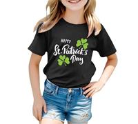 T-shirt unisexe avec inscription « Happy St Patrick » pour enfants - Motif léprechaun vert - Col rond - Lucky Irish Funny Shamrock - Cadeau pour garçons et filles - 0 à 13 ans, 18 - Noir, 5-6 ans