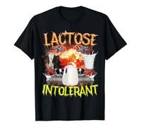T-shirt unisexe avec inscription humoristique en lactose intolérante - Haut amusant avec motif surréaliste de vache et de chars - T-shirt humoristique, Style_a01 Noir, S