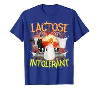 T-shirt unisexe avec inscription humoristique en lactose intolérante - Haut amusant avec motif surréaliste de vache et de chars - T-shirt humoristique, Style_a02 Bleu, M