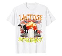 T-shirt unisexe avec inscription humoristique en lactose intolérante - Haut amusant avec motif surréaliste de vache et de chars - T-shirt humoristique, Style_a04 Blanc, XXL