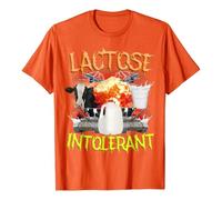 T-shirt unisexe avec inscription humoristique en lactose intolérante - Haut amusant avec motif surréaliste de vache et de chars - T-shirt humoristique, Style_a03 Orange, M