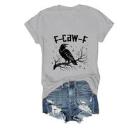 T-shirt unisexe avec motif corbeau - T-shirt graphique avec jeu de mots F-CAW-F et branches mystiques - Haut gothique artistique et sarcastique, Style A07 Gris, M