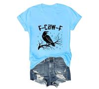 T-shirt unisexe avec motif corbeau - T-shirt graphique avec jeu de mots F-CAW-F et branches mystiques - Haut gothique artistique et sarcastique, Style A06 Bleu, S