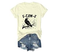 T-shirt unisexe avec motif corbeau - T-shirt graphique avec jeu de mots F-CAW-F et branches mystiques - Haut gothique artistique et sarcastique, Style A01 beige, S