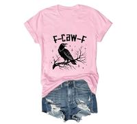 T-shirt unisexe avec motif corbeau - T-shirt graphique avec jeu de mots F-CAW-F et branches mystiques - Haut gothique artistique et sarcastique, Style A08 Rose, S