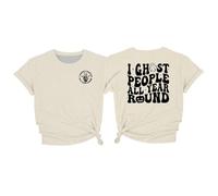 T-shirt unisexe avec motif fantôme humoristique - T-shirt à manches courtes avec inscription « I Ghost People All Year Round » - Haut amusant pour les introvertis et les fans d'Halloween, Style_x01