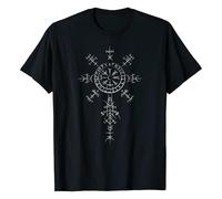T-shirt unisexe avec symbole Vegvisir - T-shirt viking avec boussole runique islandaise | Haut de style de la mythologie nordique, Style_x01 Noir, 3XL