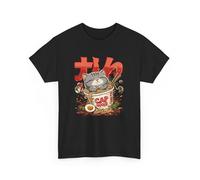T-shirt Unisexe Chat Japonais Kawaii dans Bol de Nouilles - Tee-shirt Design Ramen, Manga & Culture Nippone : Couleur - Black, S