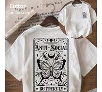 T-shirt unisexe côtelé 100 % coton, motif papillon et mode anglais, style sportif, drapé, doux et confortable, manches courtes, printemps/été et toutes saisons L,M,S,XL,XXLAnimal,Portrait,graphique,Le