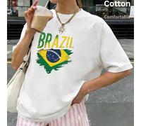 T-shirt unisexe imprimé drapeau brésilien, coupe ample et décontractée, idéal pour l'été, un cadeau parfait pour les passionnés de voyage, nouveauté printemps/été 2026, haut extra long et ample, 100 %