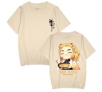 T-shirt unisexe Kimetsu no Yaiba Rengoku Kimetsu No Yaiba pour homme et femme, beige, M