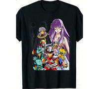 T-shirt unisexe noir avec personnages de Saint Seiya et impression de déesse. Vêtement décontracté, cadeau à la mode et polyvalent. Idéal comme cadeau de vacances pour hommes. T-shirt homme, vêtements