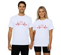 T-shirt unisexe pour couple avec imprimé de rythme cardiaque, t-shirt décontracté à col rond pour l'été, blanc, L