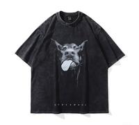 T-shirt vintage délavé pour homme avec imprimé graphique amusant de chien Doberman en coton à manches courtes pour un usage quotidien (M noir)