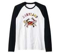 T-Shirt Vintage en Crabe Bleu Chic du Maryland, Drapeau de l'État du Maryland Manche Raglan