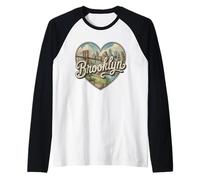 T-Shirt Vintage en Forme de cœur de Brooklyn - Souvenir rétro du Pont de New York Manche Raglan