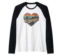 T-Shirt Vintage en Forme de cœur de Brooklyn - Souvenir rétro du Pont de New York Manche Raglan