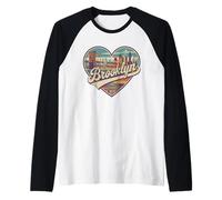 T-Shirt Vintage en Forme de cœur de Brooklyn - Souvenir rétro du Pont de New York Manche Raglan