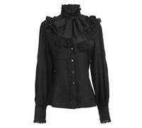 T Shirt Vintage Femme Col Jabot, Chemise Médiévale Femme Couleur Unie Manches Lanternes Ruché Top Gothique Renaissance Victorien Haut Carnaval Steampunk Palais Cosplay Halloween Fête Festival