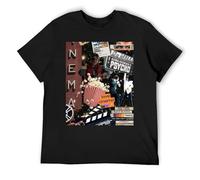 T-shirt vintage Hip Hop Premium en coton flammé texturé naturel à manches courtes, Noir , L