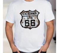 T-shirt vintage Route 66 California, col rond, homme, 220 g/m², été, pur coton, manches courtes (1 pièce) T-shirt imprimé décontracté à manches courtes et col rond pour homme, confortable, doux, respi