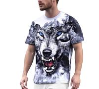 T-shirt vintage surdimensionné à manches courtes pour homme - Col rond - Col rond - Chemise d'été légère en coton - Chemise à manches courtes avec imprimé loup - Coupe droite - Chemise décontractée,