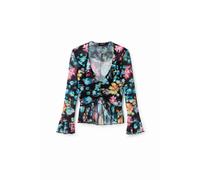 T-shirt volants fleurs femme Desigual Noir XL