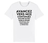T Shirt Vous Avez atteint la Perfection - pour Homme - Imprimé en France - Coton 100% Bio - Cadeau Anniversaire Humour Original Rigolo (Blanc, M)