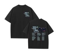 T-Shirt WalkTheLine 2025 K-Pop World Tour Graphic Support Cotton Shirt for Les Fans(C-Black,XL)