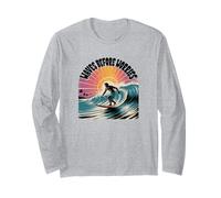 T-shirt Waves Before Worries - T-shirt graphique rétro Surf Sunset Manche Longue
