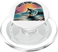 T-shirt Waves Before Worries - T-shirt graphique rétro Surf Sunset PopSockets PopGrip pour MagSafe