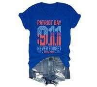 T-shirt « We Will Never Forget 9/11 », chemise de fête nationale du souvenir, Never Forget 9-11 Shirts Femme Homme, Bleu saphir - V, L