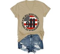 T-shirt We Will Never Forget 9/11, Never Forget 9/11 Shirt, National Day of Remembrance Shirts Women Man, Kaki (col en V), XL
