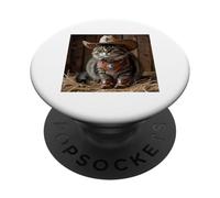 T-shirt western drôle pour chat Cowboy Kitty In The Barn PopSockets PopGrip Adhésif