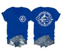 T-shirt « Witches Brew Coffee » pour femme - T-shirt à col en V pour femme, bleu marine, XL