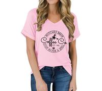 T-shirt « Witches Brew Coffee » - T-shirt d'Halloween pour femme - Col en V, rose, L